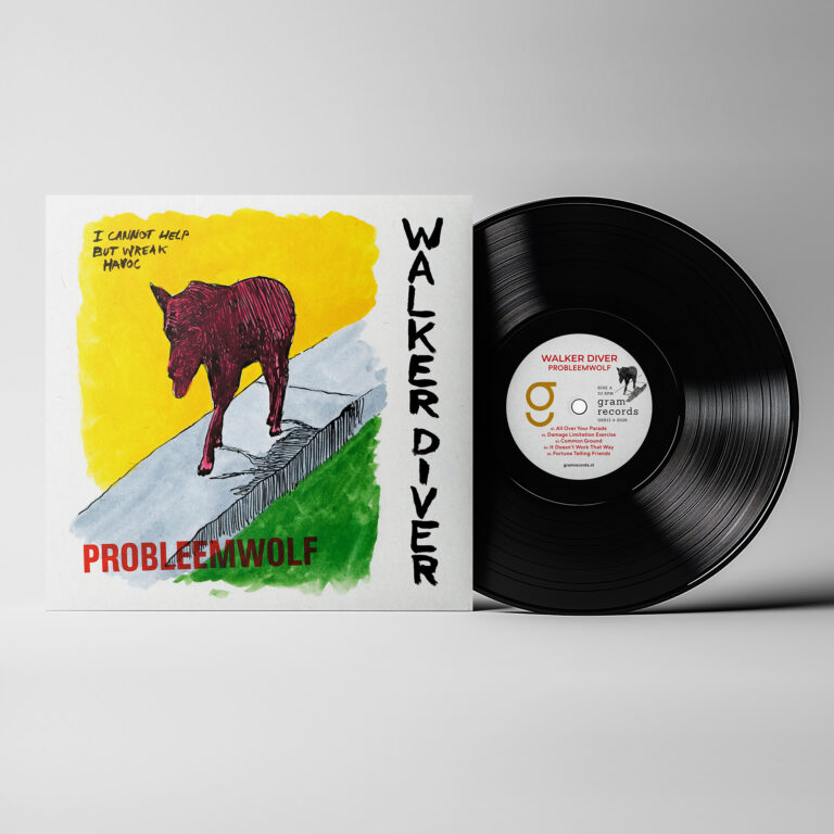 Album sleeve features a drawing of a wolf walking on a curb, with the text "I cannot help but wreak havoc". The album title PROBLEEMWOLF is stamped in red.